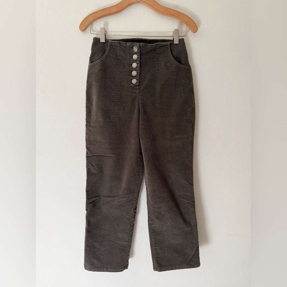 House of Harlow Corduroy Pants Olive Green Size 2 Button Fly Straight Leg
